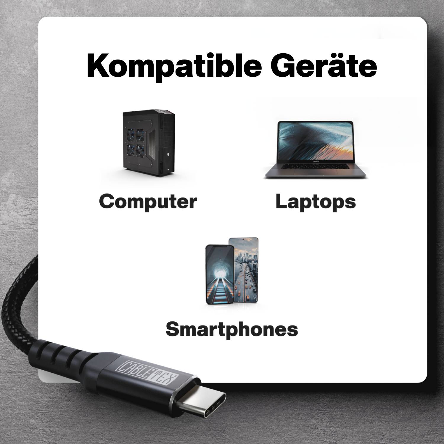 CABLETEX USB C zu USB C Kabel für Daten und Aufladen, USB 3.2 Gen 1 Standard 5 Gbit/s und 60 Watt-1