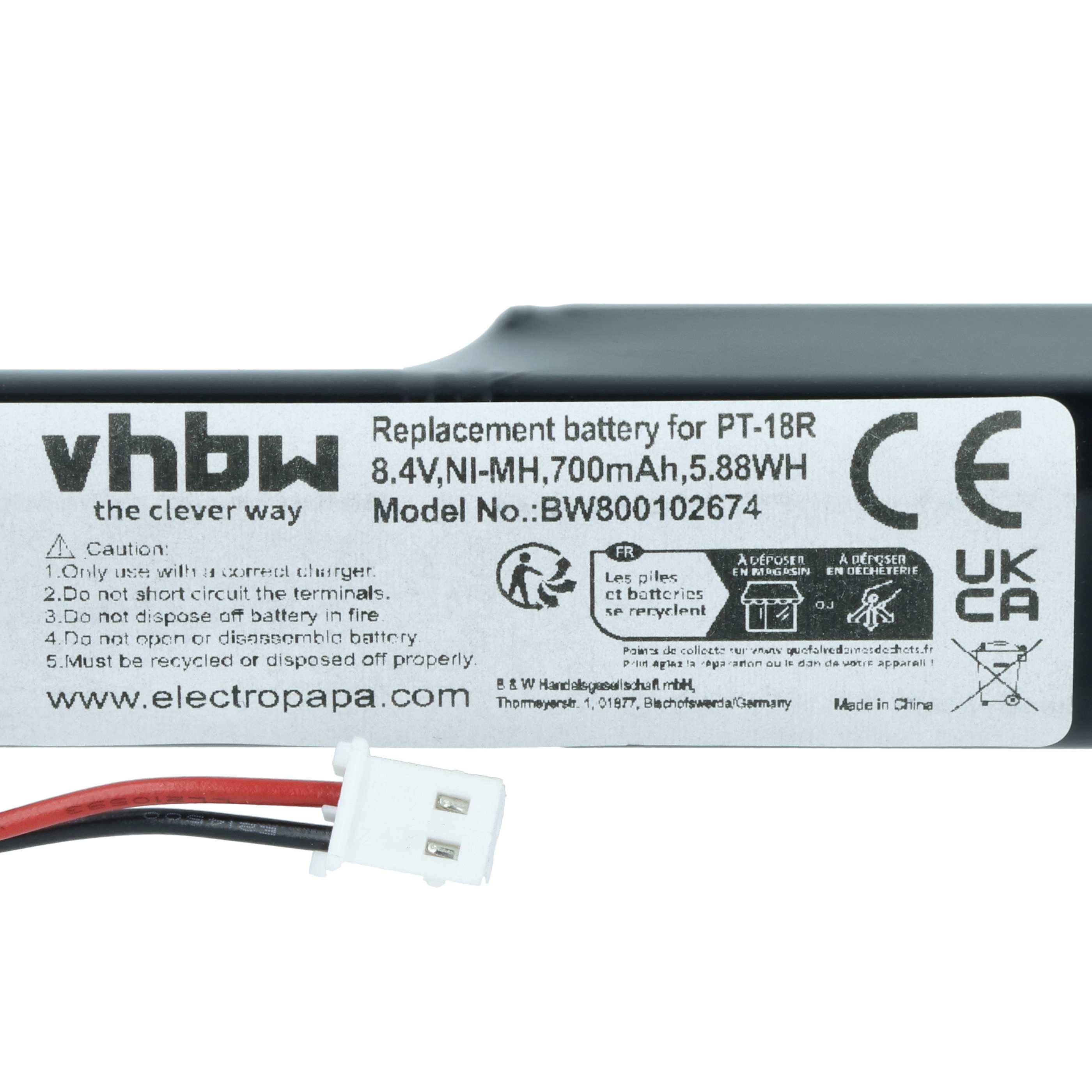 vhbw Akku kompatibel mit Brother P-Touch PT-18RZ | Drucker Kopierer Scanner Etiketten-Drucker (700 mAh, 8,4 V, NiMH)-3