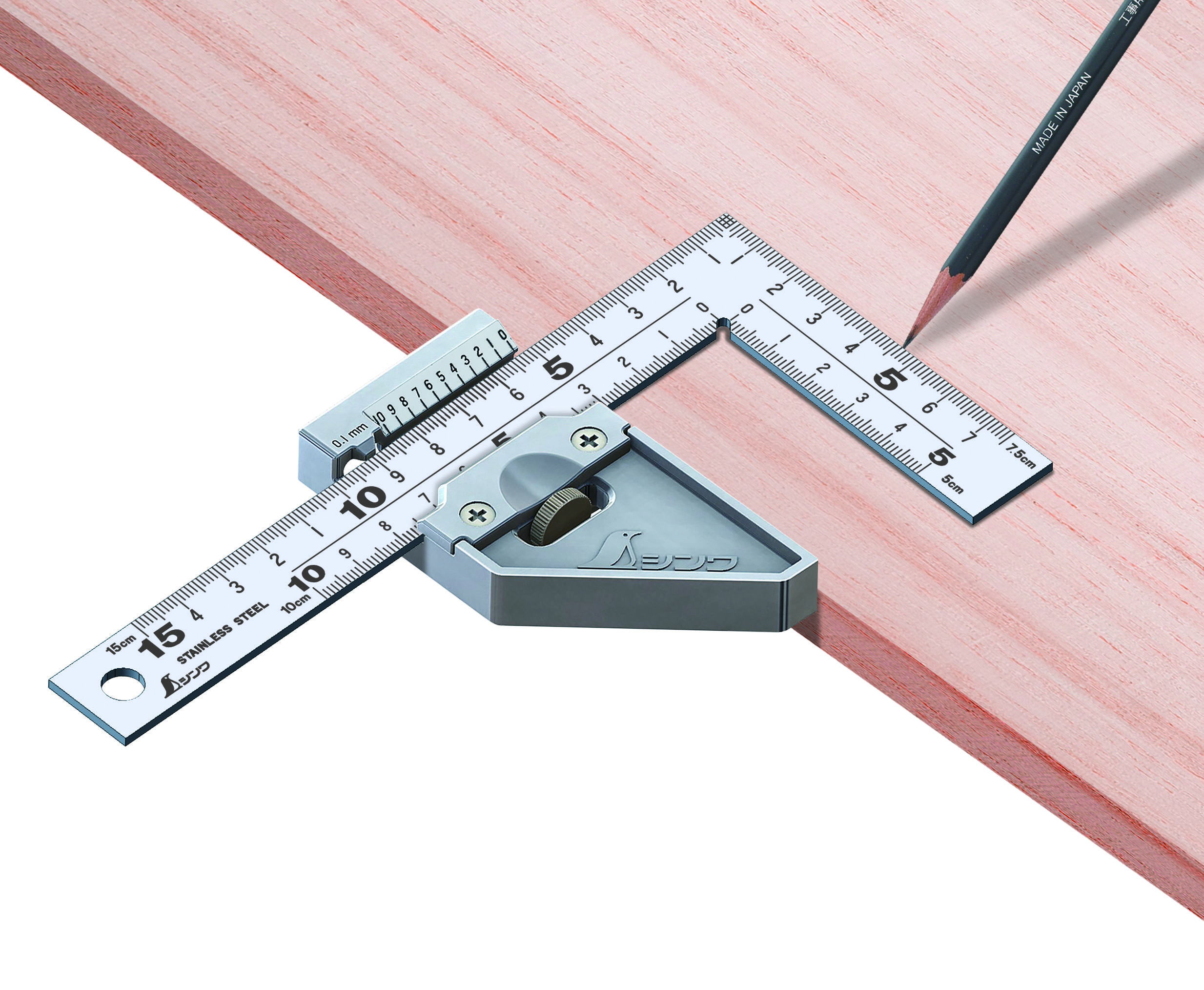FAMEX 12512 Shinwa Zimmermannswinkel 150x75mm Präzisionswerkzeug mit Stopper-0