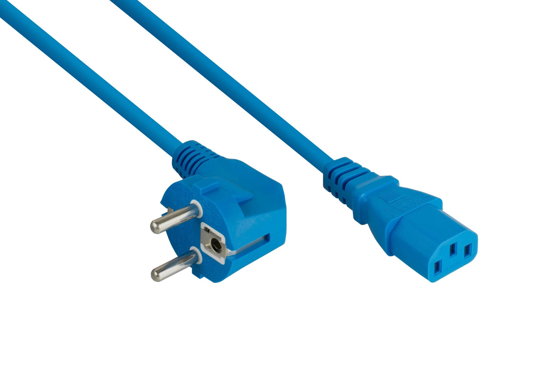 kabelmeister® Netzkabel Schutzkontakt-Stecker Typ E+F (90° gew.) an Kaltgeräte-Buchse C13, blau, 1,00mm², 5m-0