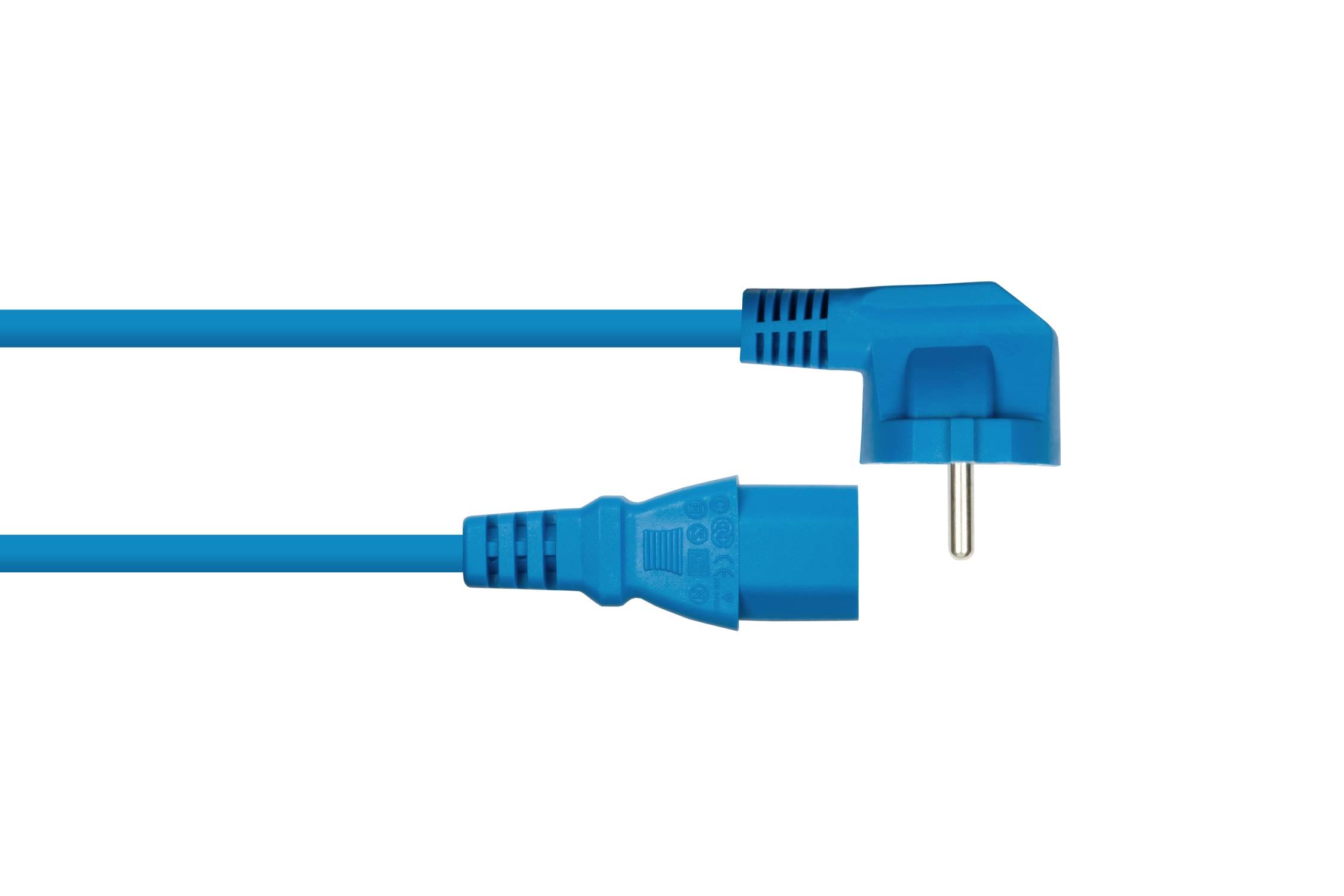 kabelmeister® Netzkabel Schutzkontakt-Stecker Typ E+F (90° gew.) an Kaltgeräte-Buchse C13, blau, 1,00mm², 5m-1