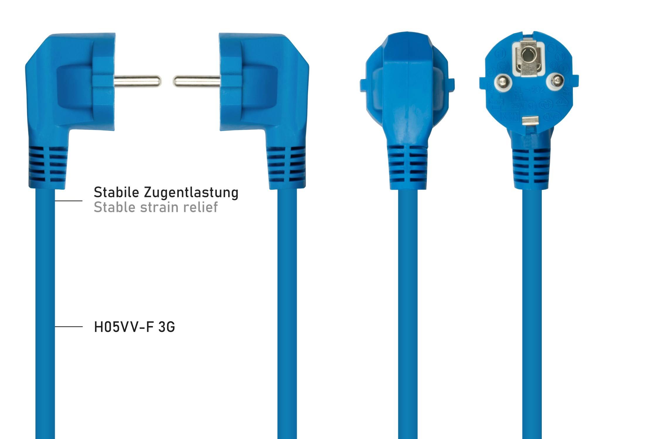 kabelmeister® Netzkabel Schutzkontakt-Stecker Typ E+F (90° gew.) an Kaltgeräte-Buchse C13, blau, 1,00mm², 5m-2