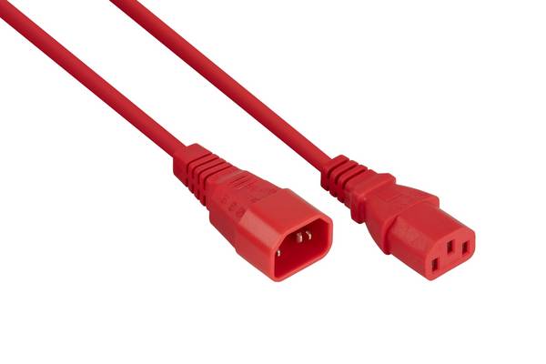 kabelmeister® Kaltgeräteverlängerung Kaltgeräte-Stecker C14 an Kaltgeräte-Buchse C13, rot, 1,00mm², 5m