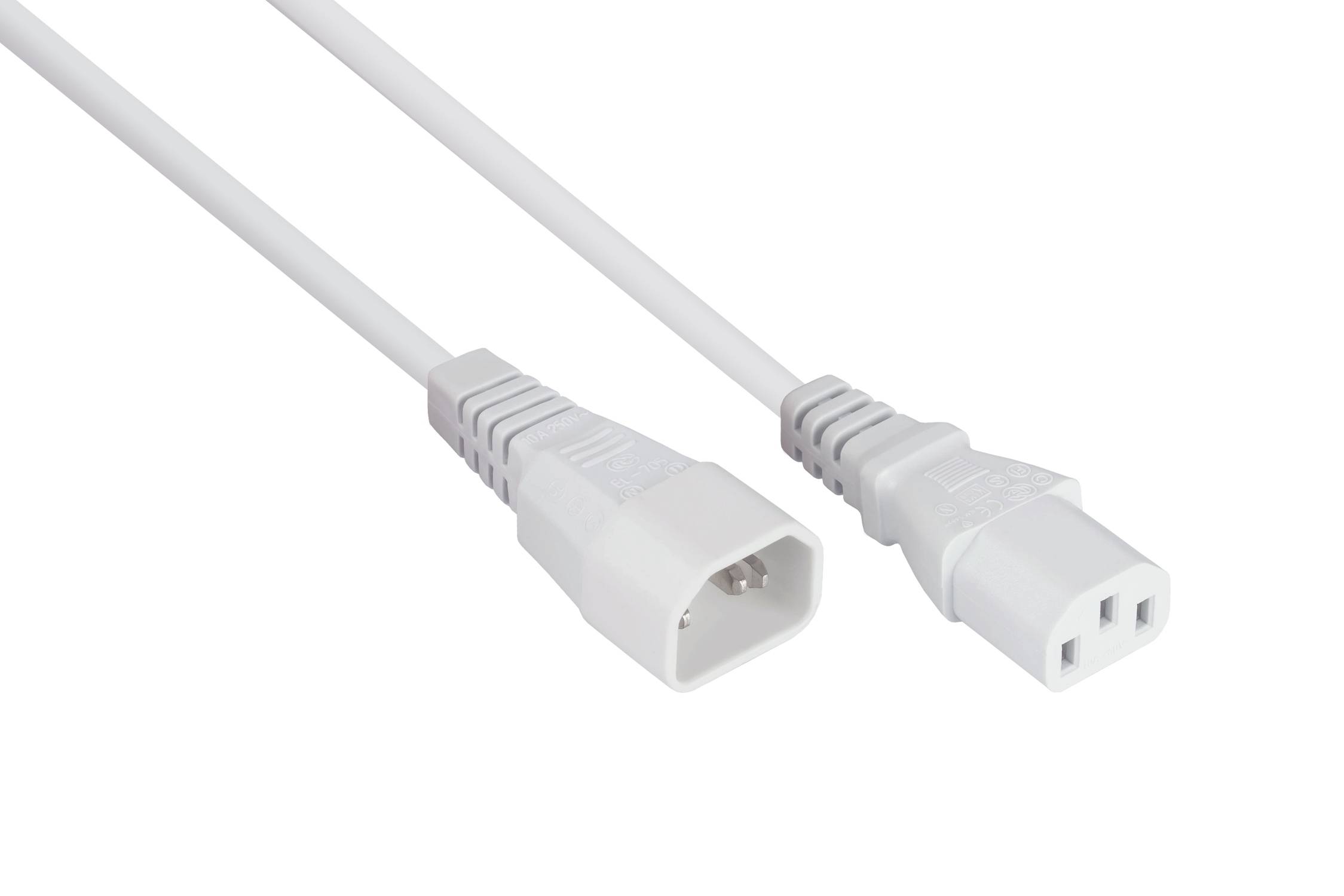 kabelmeister® Kaltgeräteverlängerung Kaltgeräte-Stecker C14 an Kaltgeräte-Buchse C13, weiß, 0,75mm², 0,5m-0