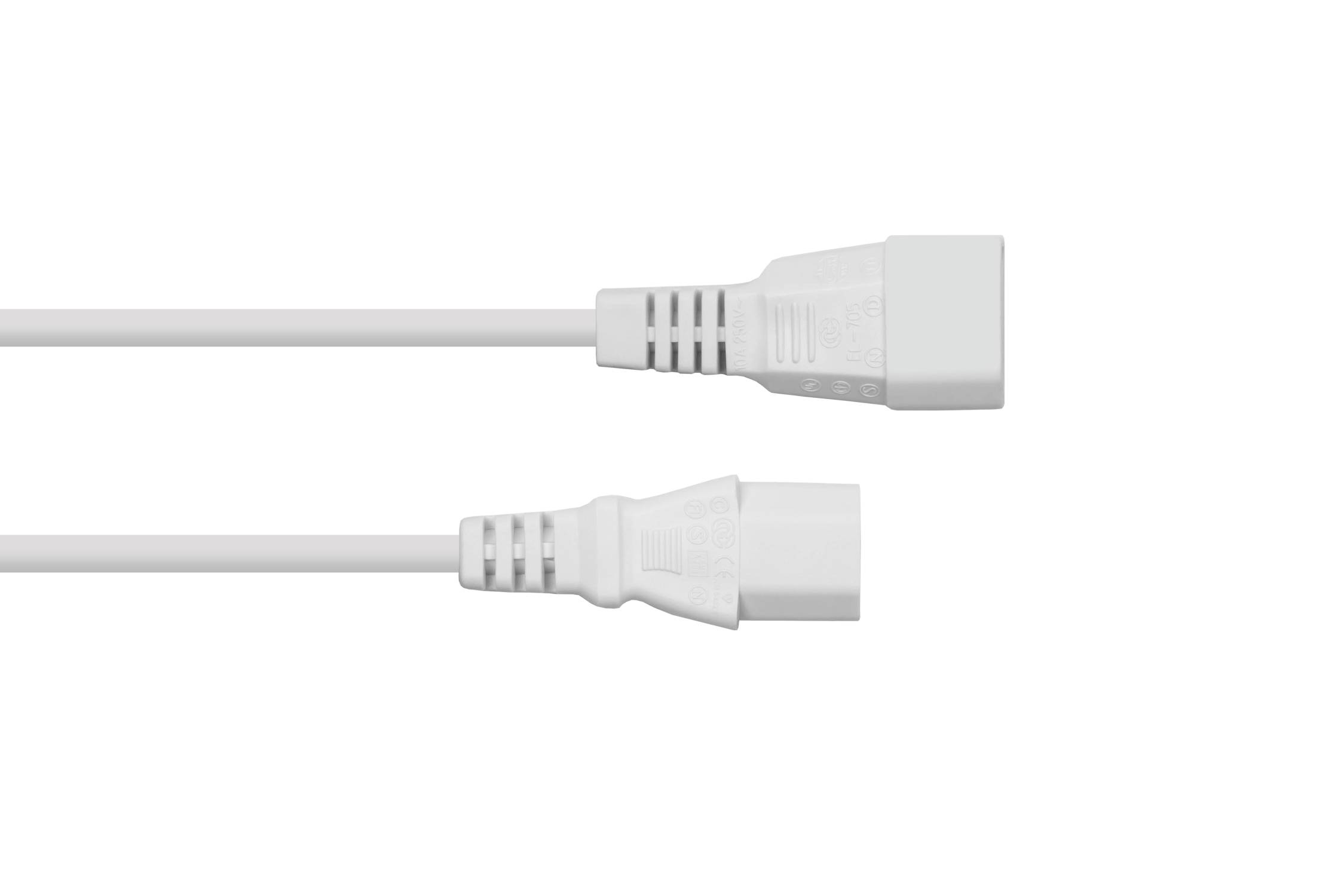 kabelmeister® Kaltgeräteverlängerung Kaltgeräte-Stecker C14 an Kaltgeräte-Buchse C13, weiß, 0,75mm², 0,5m-1