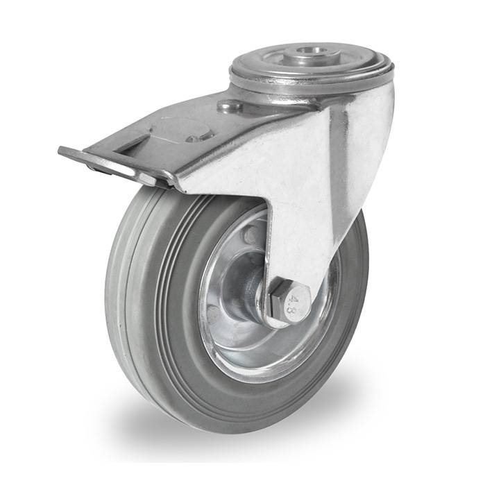 Lenkrolle mit Rückenloch und Feststeller 100 mm Vollgummi grau-1