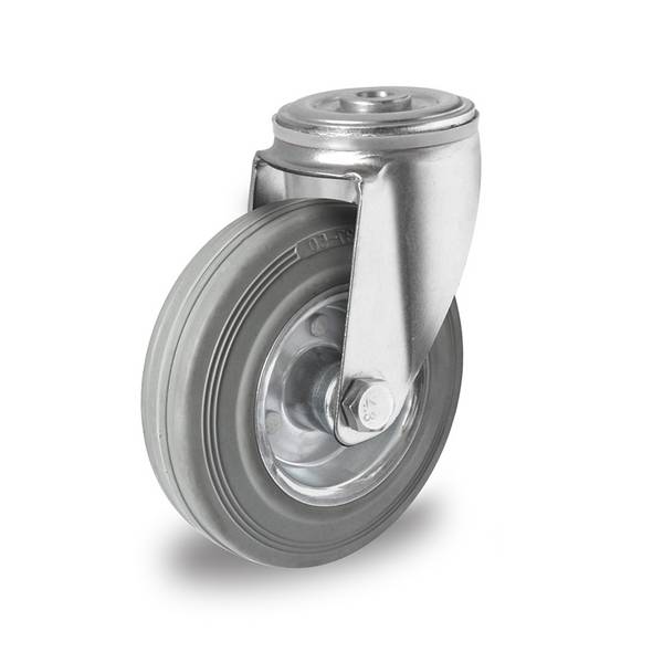 Lenkrolle mit Rückenloch 100 mm Vollgummi grau