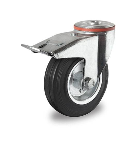 Lenkrolle mit Rückenloch und Feststeller 200 mm Vollgummi schwarz-1