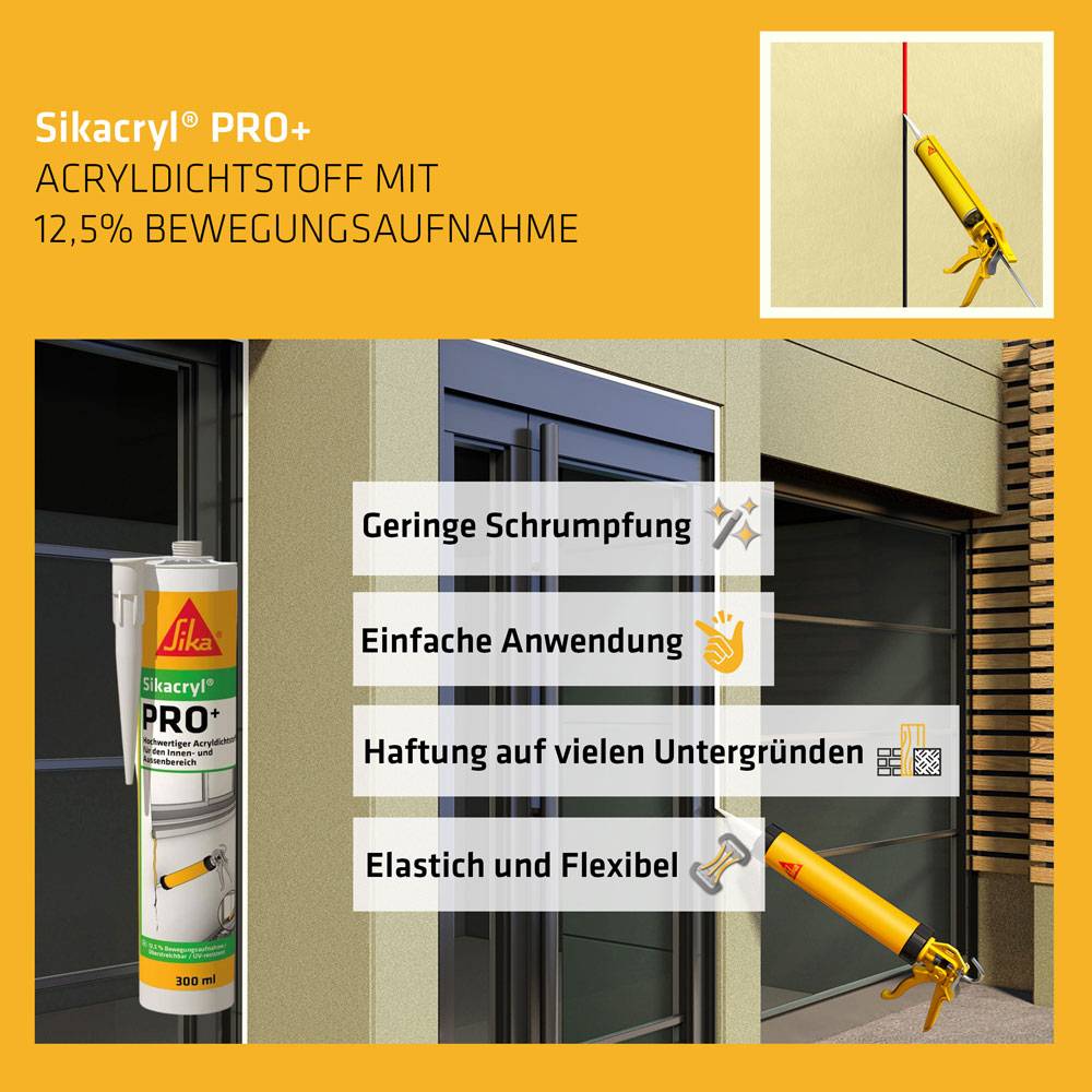 Sikacryl PRO+ Acryldichtstoff 300ml weiß 12,5 % Bewegungsaufnahme 173374-1