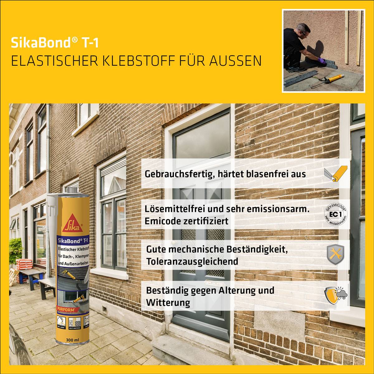 SikaBond T-1 Purform elastischer Klebstoff grau 300ml 743387-4