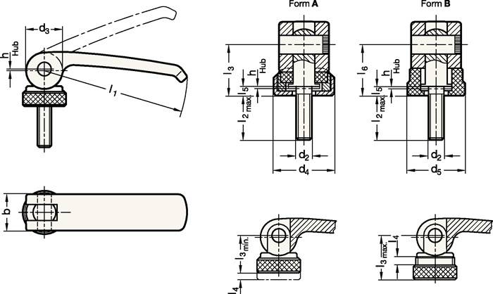 Exzenterspanner GN 927 d2 M 8mm l1 82mm l2 60mm Außengewinde,o.Stellmutter-2