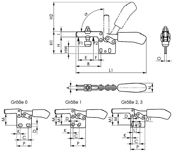 Waagrechtspanner Nr.6832B Gr.0 senkrechter Fuß m.Andrückschraube AMF-1