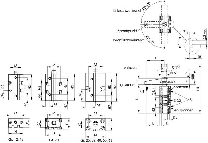 Schwenkspanner Nr.6829BL Gr.63 pneumatisch Blockversion AMF-3
