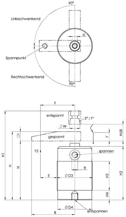 Schwenkspanner Nr.6829EL Gr.25 pneumatisch Einschraubversion AMF-2