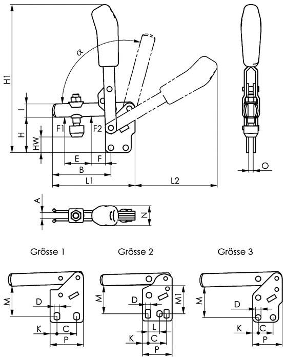 Senkrechtspanner Nr.6802B Gr.2 senkrechter Fuß AMF-2