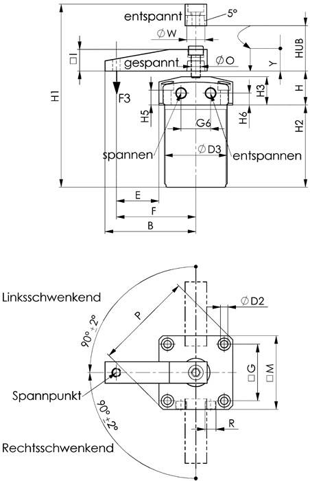 Schwenkspanner Nr.6829KR Gr.40 pneumatisch Flanschversion AMF-1