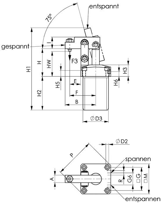 Hebelspanner Nr.6829V Gr.50 pneumatisch Flanschversion AMF-2