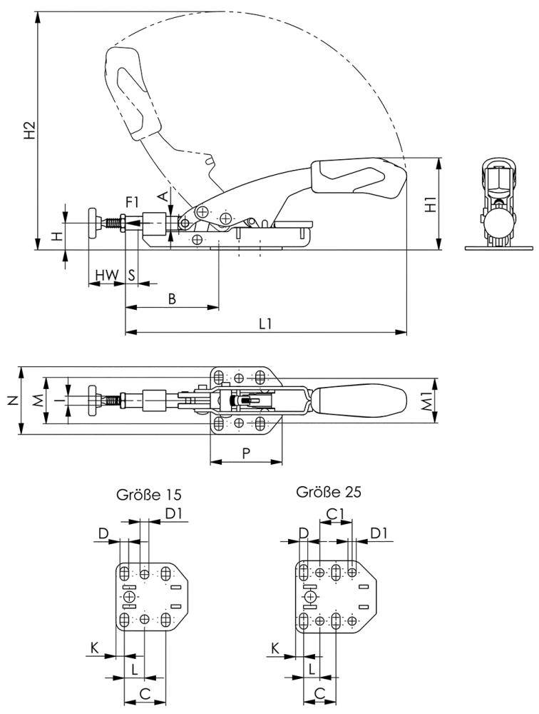 Schubstangenspanner Nr.6874F Gr.15 waagrechter Fuß AMF-2