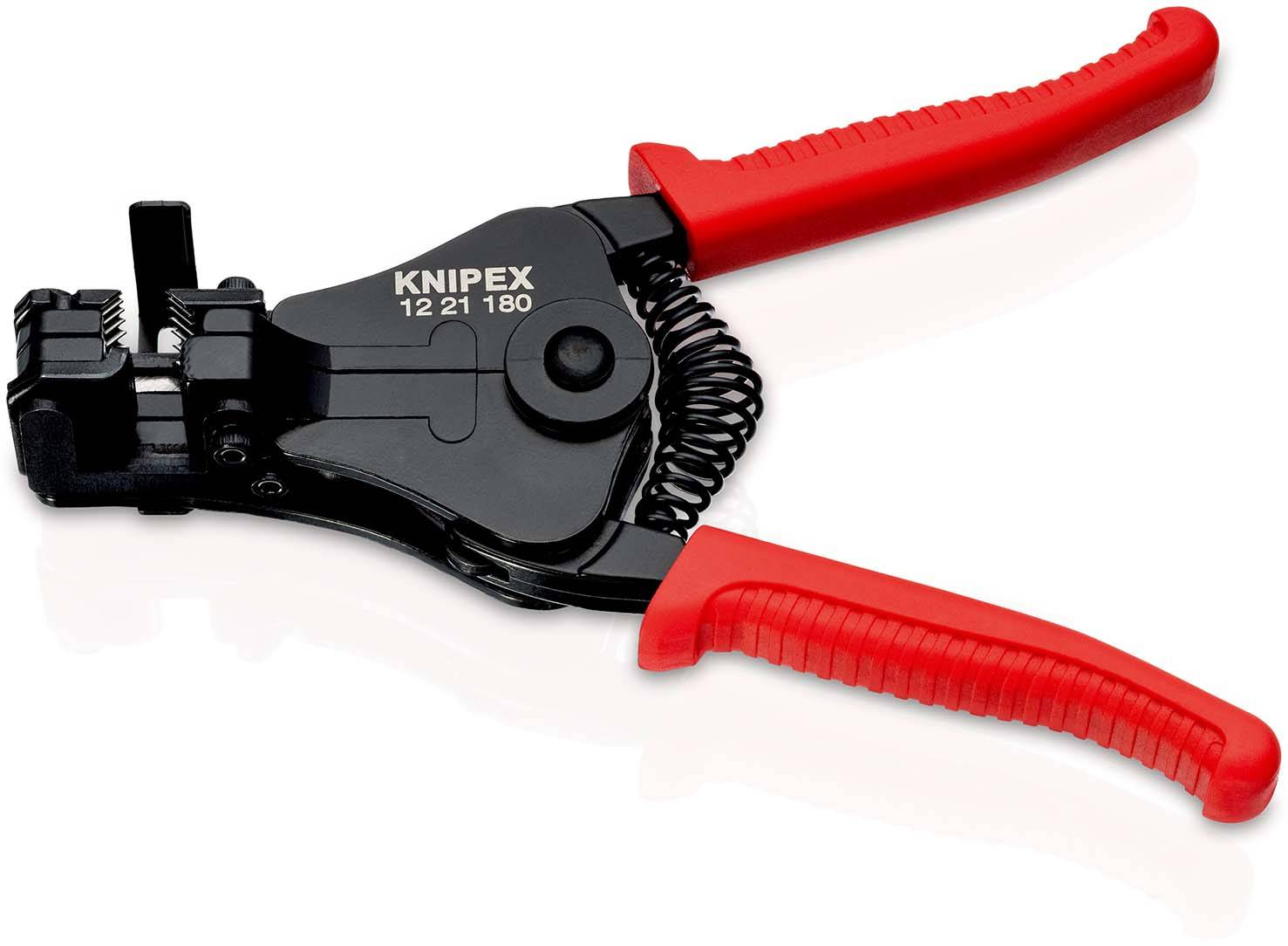 KNIPEX 12 21 180 SB Abisolierzange mit Formmessern mit Kunststoff-Griffhüllen schwarz lackiert 180 mm (SB-Karte/Blister)-0
