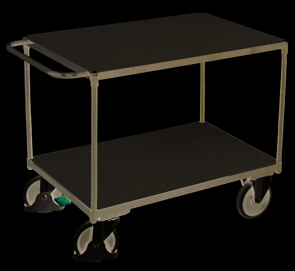 VARIOfit Schwerer Tischwagen mit Schiebegriff und 2 Ladeflächen 850x500mm Anthrazitgrau RAL 7016