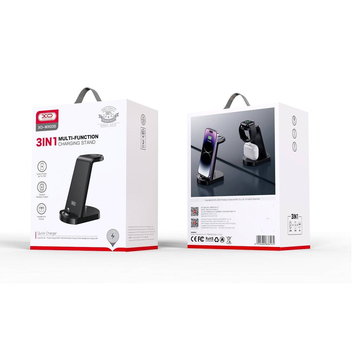 XO 3in1 Ladeständer WX035 mit iPhone-Anschluss 15W schwarz-1