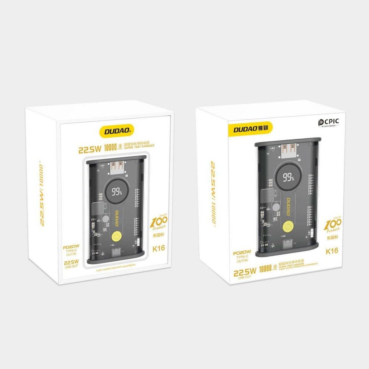 Dudao Powerbank 10000mAh 1x USB-C / 1x USB-A 22,5W PD Transparent-Schwarz (K16)-4