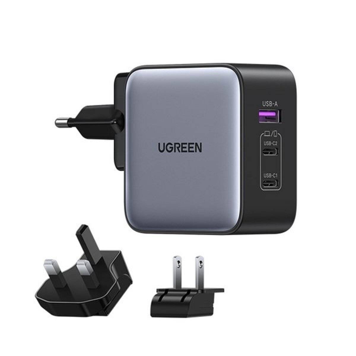 Ugreen Schnellladegerät GaN USB / 2xUSB C 65W Adapter EU / UK / US Stecker schwarz (CD296)-0