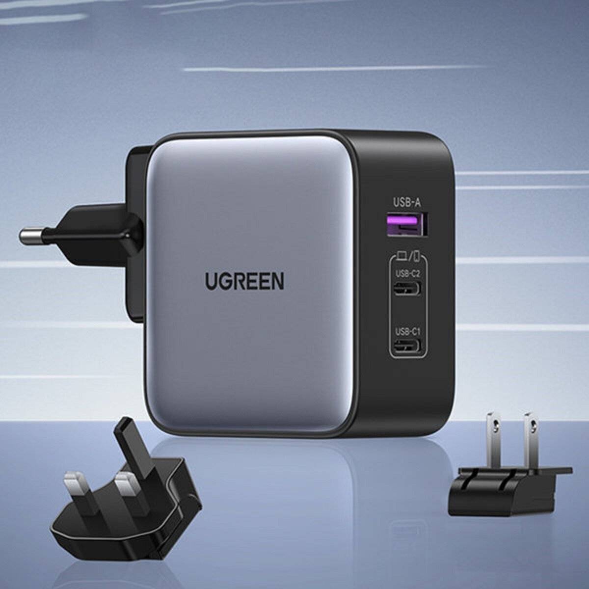 Ugreen Schnellladegerät GaN USB / 2xUSB C 65W Adapter EU / UK / US Stecker schwarz (CD296)-2