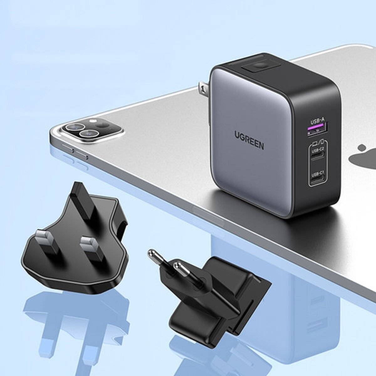 Ugreen Schnellladegerät GaN USB / 2xUSB C 65W Adapter EU / UK / US Stecker schwarz (CD296)-3