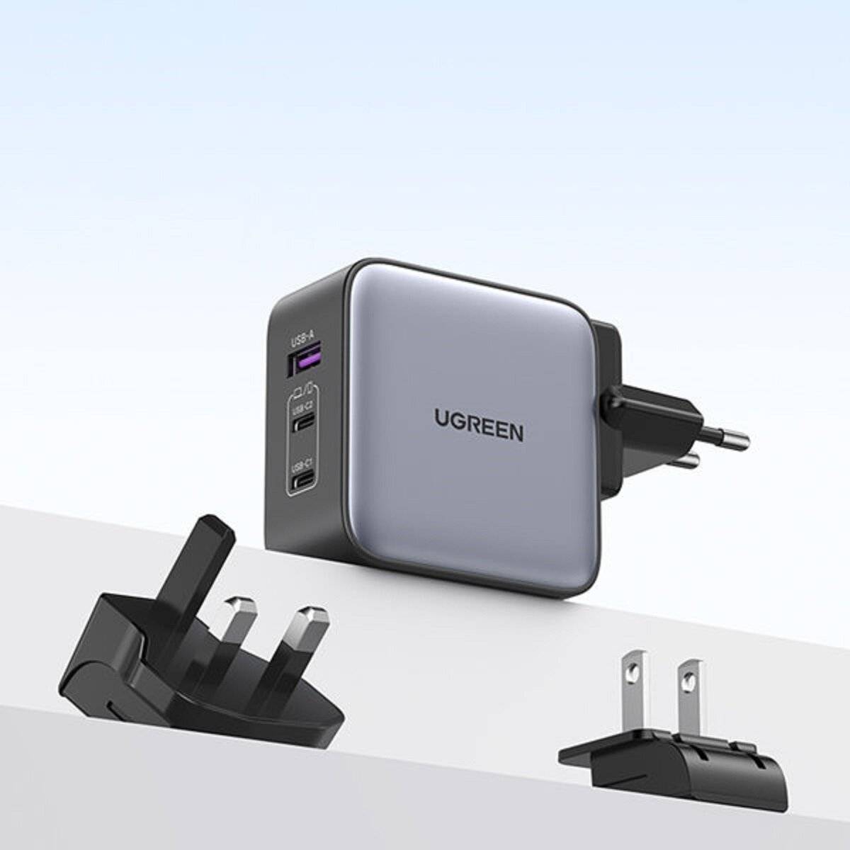 Ugreen Schnellladegerät GaN USB / 2xUSB C 65W Adapter EU / UK / US Stecker schwarz (CD296)-4