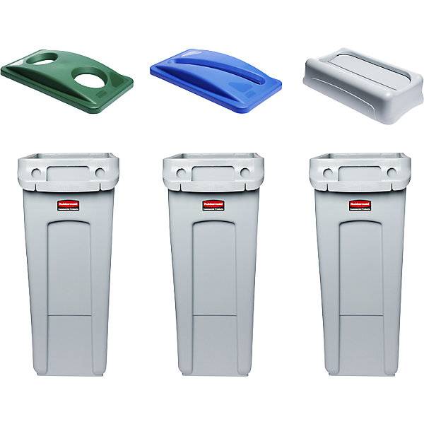 Wertstoffsortierstation 3er Set SLIM JIM® Volumen 3 x 60 l Doseneinwurf/Papiereinwurf/Schwingdeckel. Newell-1