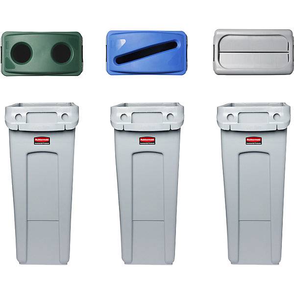 Wertstoffsortierstation 3er Set SLIM JIM® Volumen 3 x 60 l Doseneinwurf/Papiereinwurf/Schwingdeckel. Newell-3