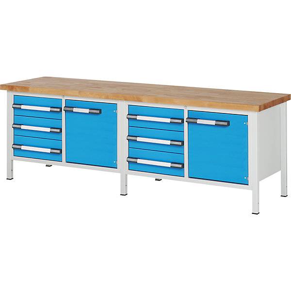 Werkbank Gestellbauweise Serie 8000 6 Schubladen 180 mm 2 Türen 540 mm 1 Fachboden BxT 2500 x 700 mm. TAKKT-1