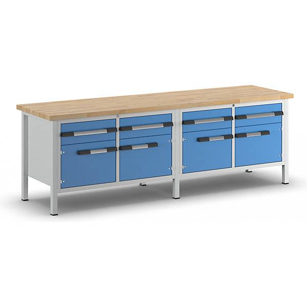 Werkbank Gestellbauweise Serie 8000 4 Schubladen 180 mm 4 Türen 360 mm BxT 2500 x 700 mm. TAKKT Industrial &-0