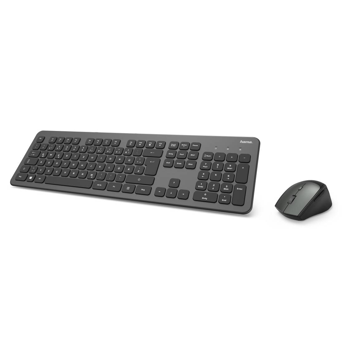 Hama KMW700 Funk Tastatur, Maus-Set Ergonomisch Deutsch, QWERTZ Anthrazit/Schwarz-1