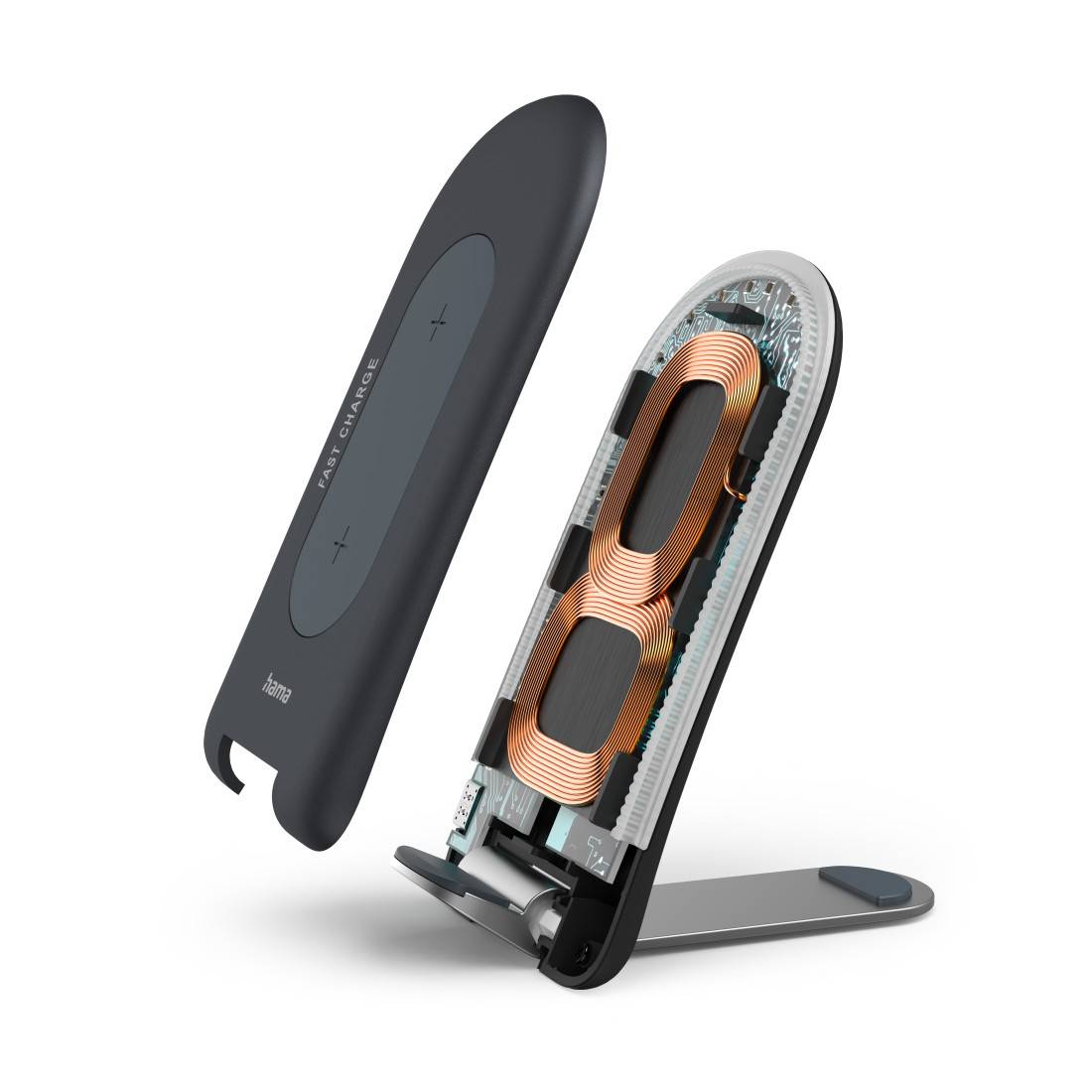 hama 00201689 Wireless Charger Set "QI-FC15S" 15W, kabellose Smartphone-Ladestation, Grau-0