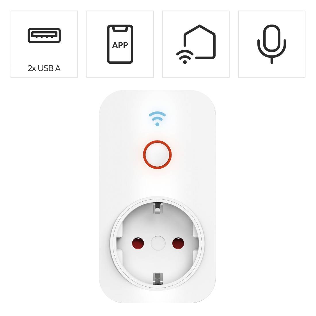 hama 00176612 Smarte Steckdose, 2x USB-A, WLAN , per Sprache/App steuern, 2300W, 10A-2