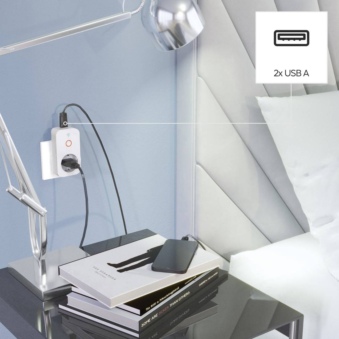 hama 00176612 Smarte Steckdose, 2x USB-A, WLAN , per Sprache/App steuern, 2300W, 10A-4