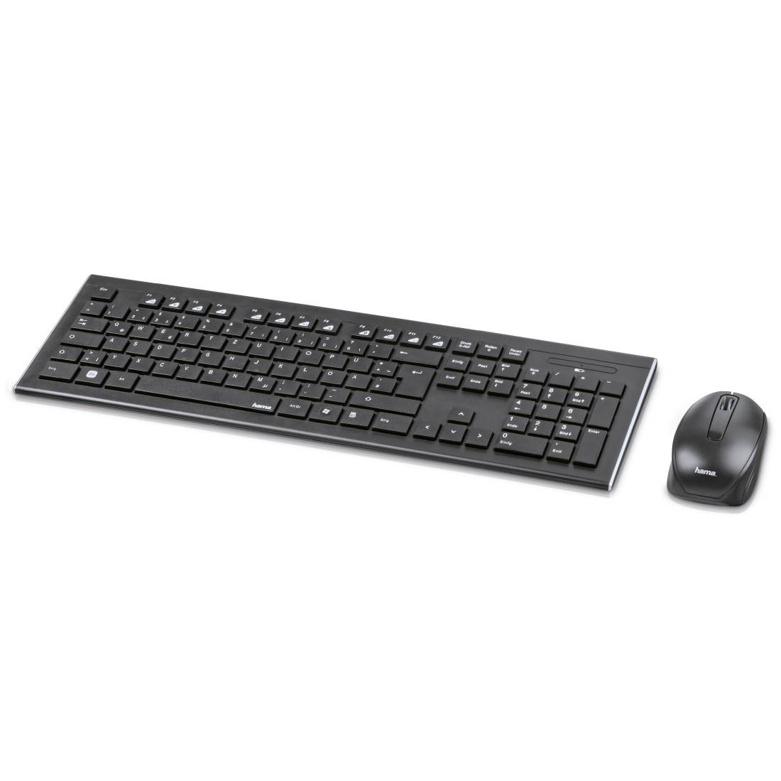 Hama Cortino Funk Tastatur, Maus-Set Multimediatasten Deutsch, QWERTZ Schwarz-1