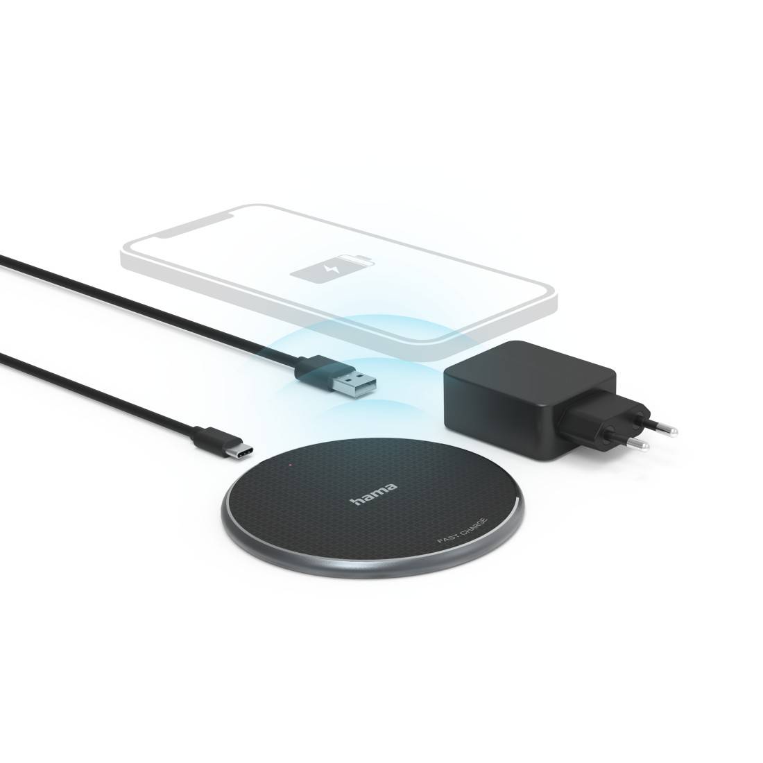 hama 00201688 Wireless Charger Set "QI-FC10", 10 W, kabelloses Smartphone-Ladepad, Schw.-0