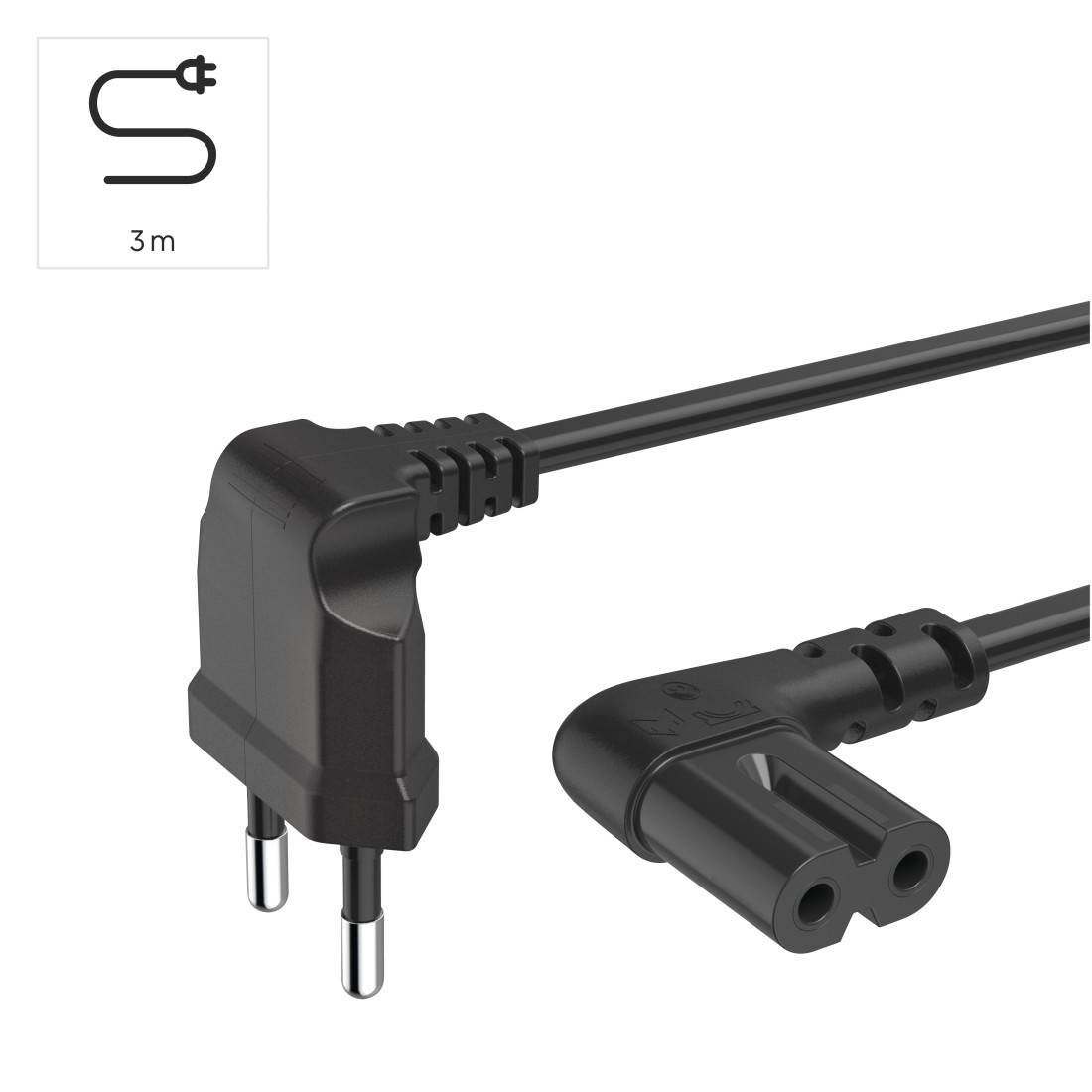 hama 00223284 Netzkabel, beidseitig gewinkelt, Euro-Stecker 