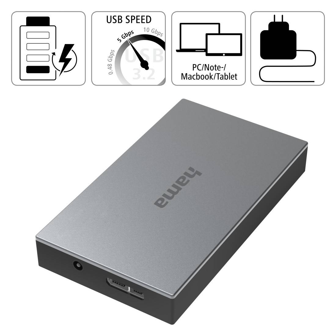 hama 00200115 USB-Hub, 4 Ports, USB 3.0, 5 Gbit/s, Schnellladen, inkl. Kabel und Netzteil-2