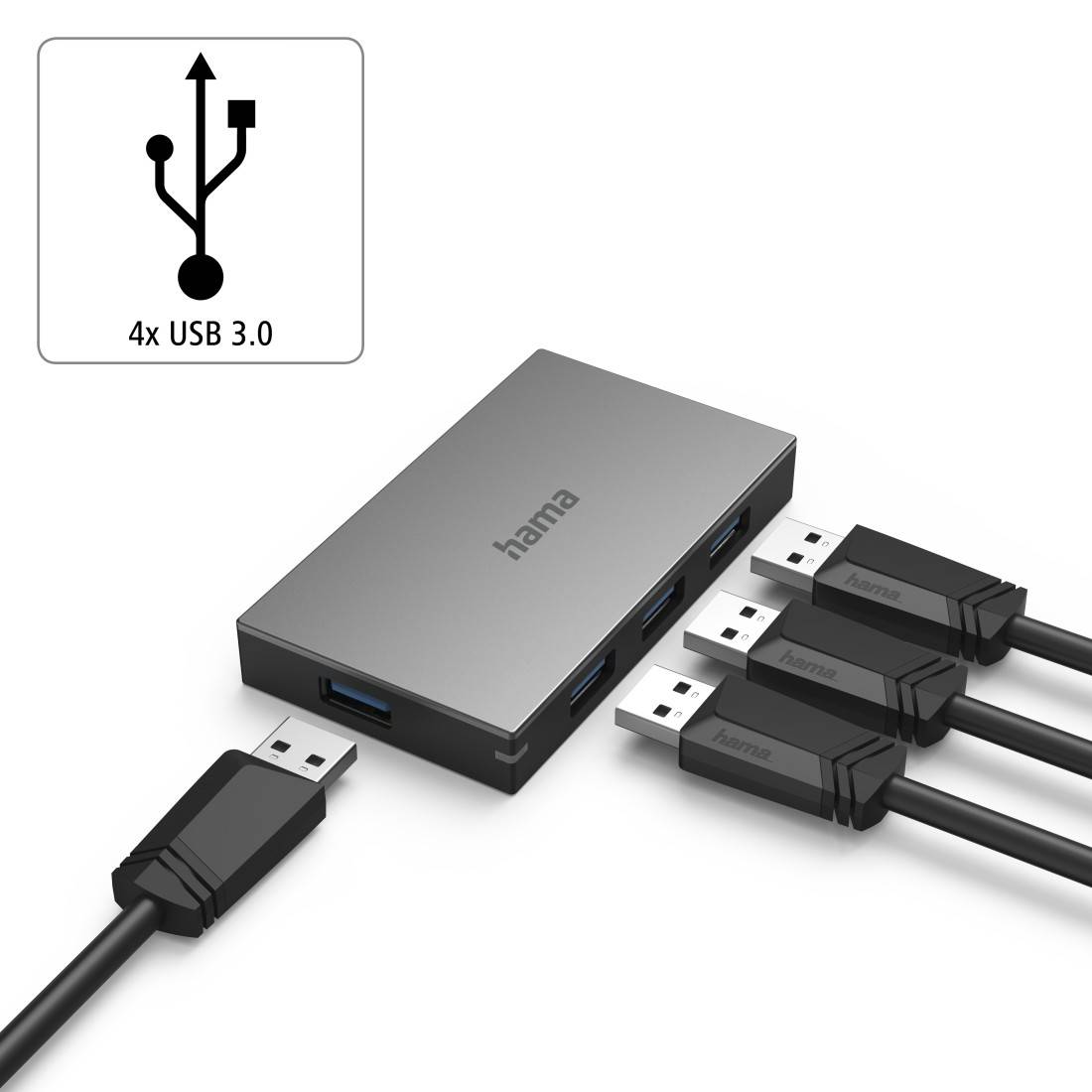hama 00200115 USB-Hub, 4 Ports, USB 3.0, 5 Gbit/s, Schnellladen, inkl. Kabel und Netzteil-3