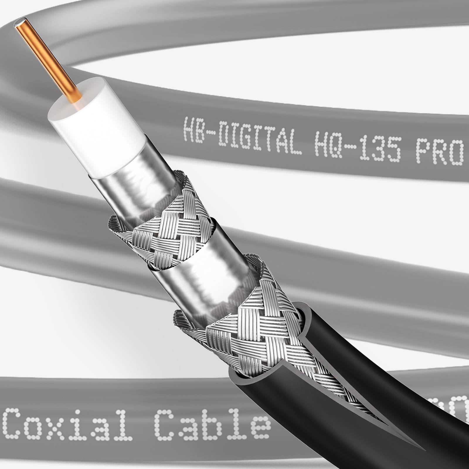 hb-digital 30m Koaxialkabel HQ 135dB 4-Fach Stahl Kupfer schwarz + 10 F-St-2