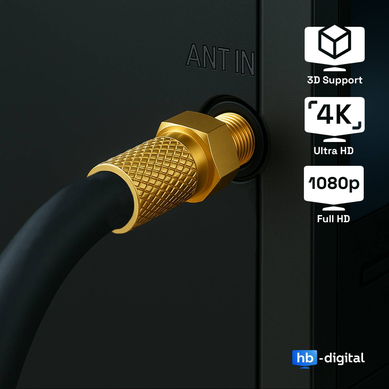 hb-digital 30m Koaxialkabel HQ 135dB 4-Fach Stahl Kupfer schwarz + 10 F-St-4