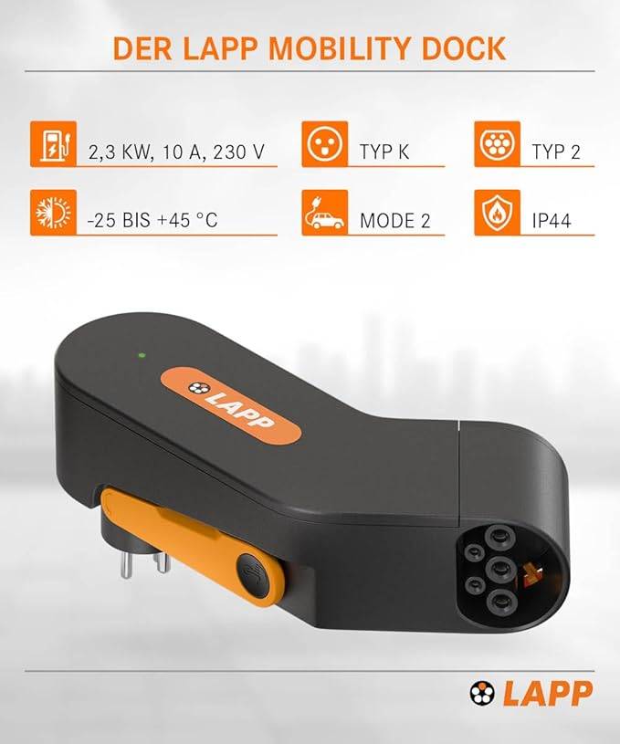 LAPP Mobility Dock 1,4 kW – Kompaktes EV Ladegerät mit Typ K Stecker für E-Auto, 230V, 1‑phasig-2