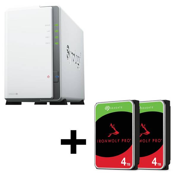 Synology DiskStation DS223J 2-bay NAS server empty chassis + 8TB 2x4TB Seagate Ironwolf