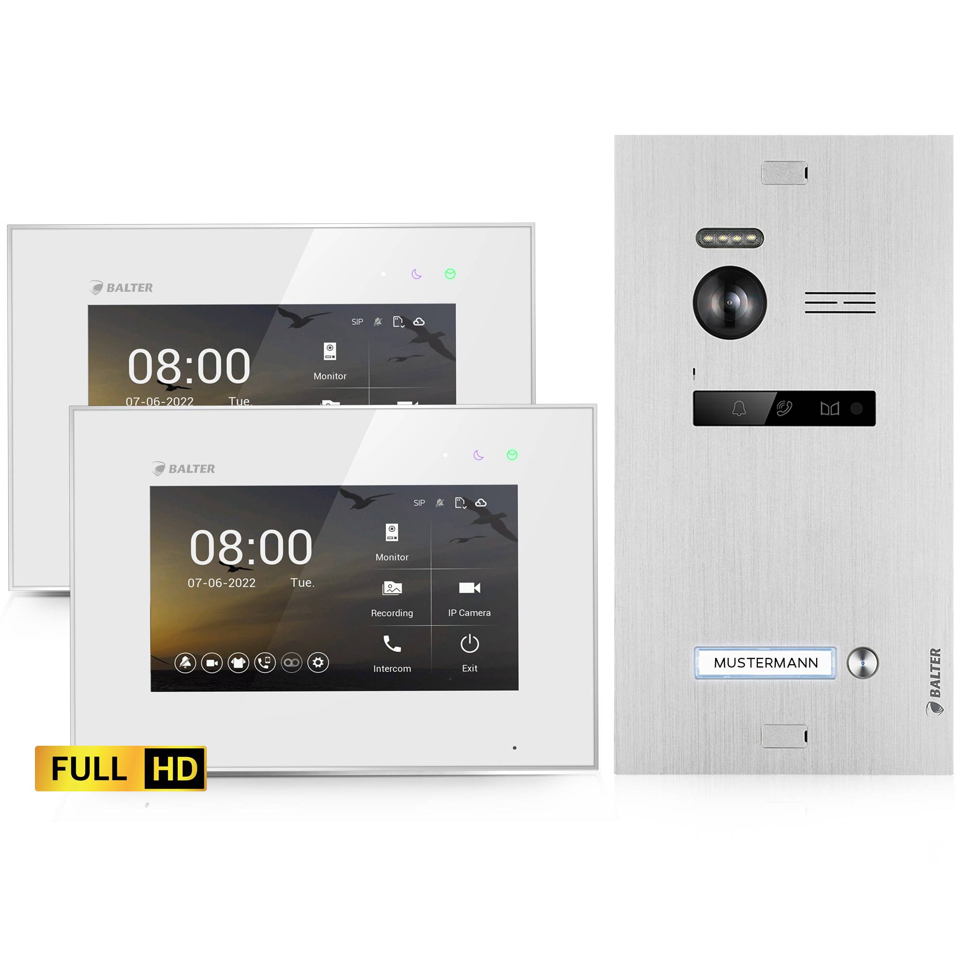 HD Video Türsprechanlage für 1 Familienhaus, 2x Monitore, Balter EVO HD-0