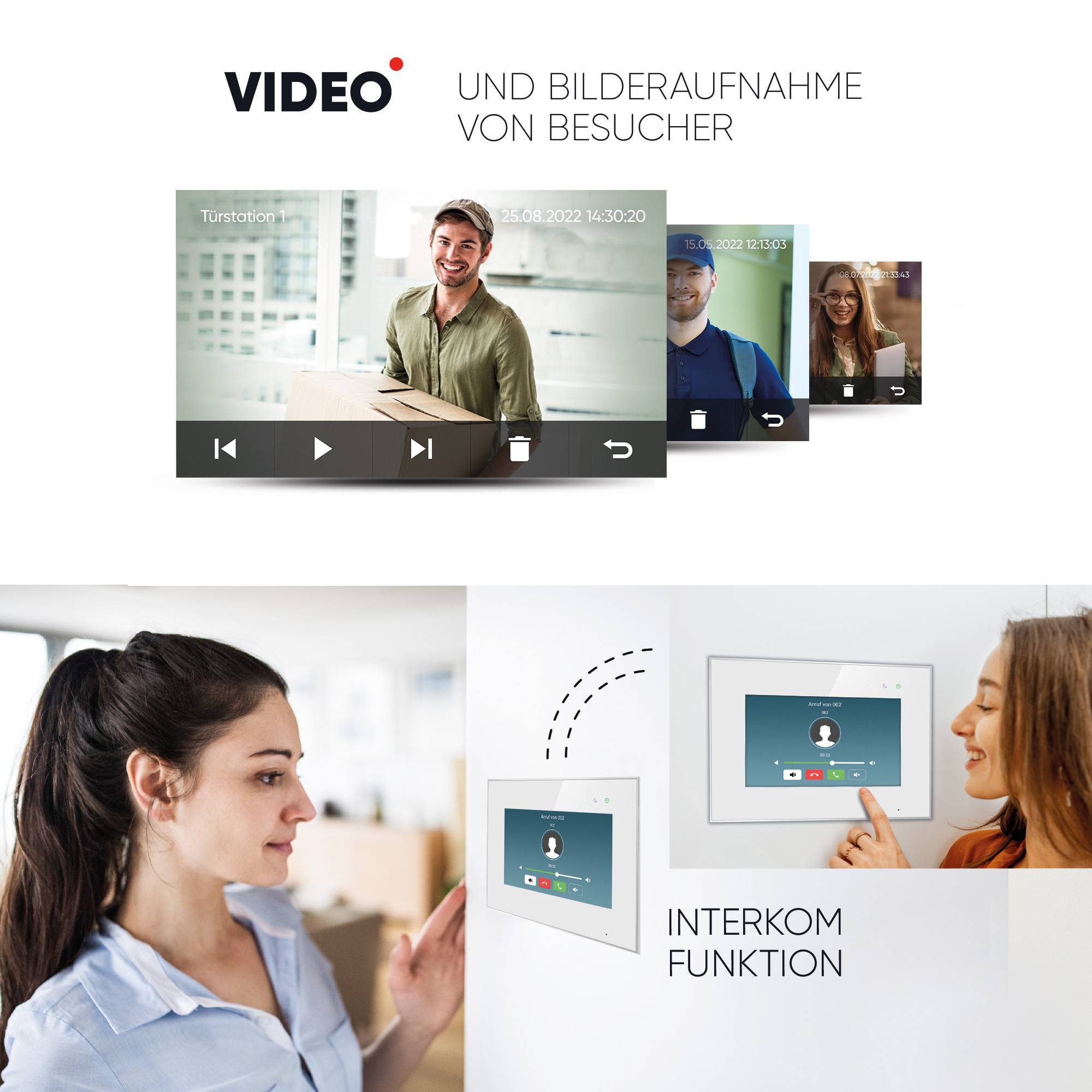 HD Video Türsprechanlage für 1 Familienhaus, 2x Monitore, Balter EVO HD-4