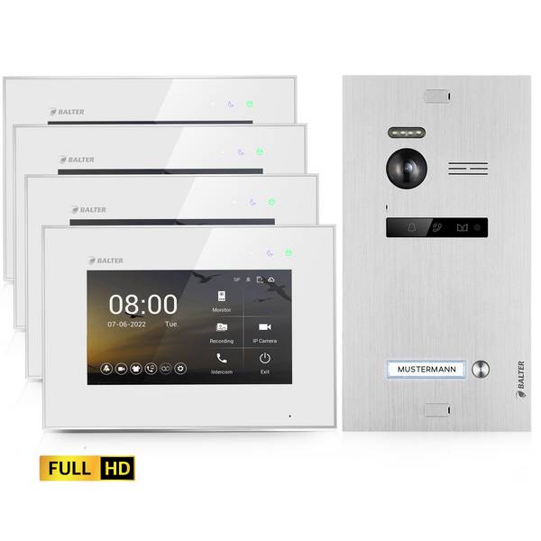 HD Video Türsprechanlage für 1 Familienhaus, 4x Monitore, Balter EVO HD